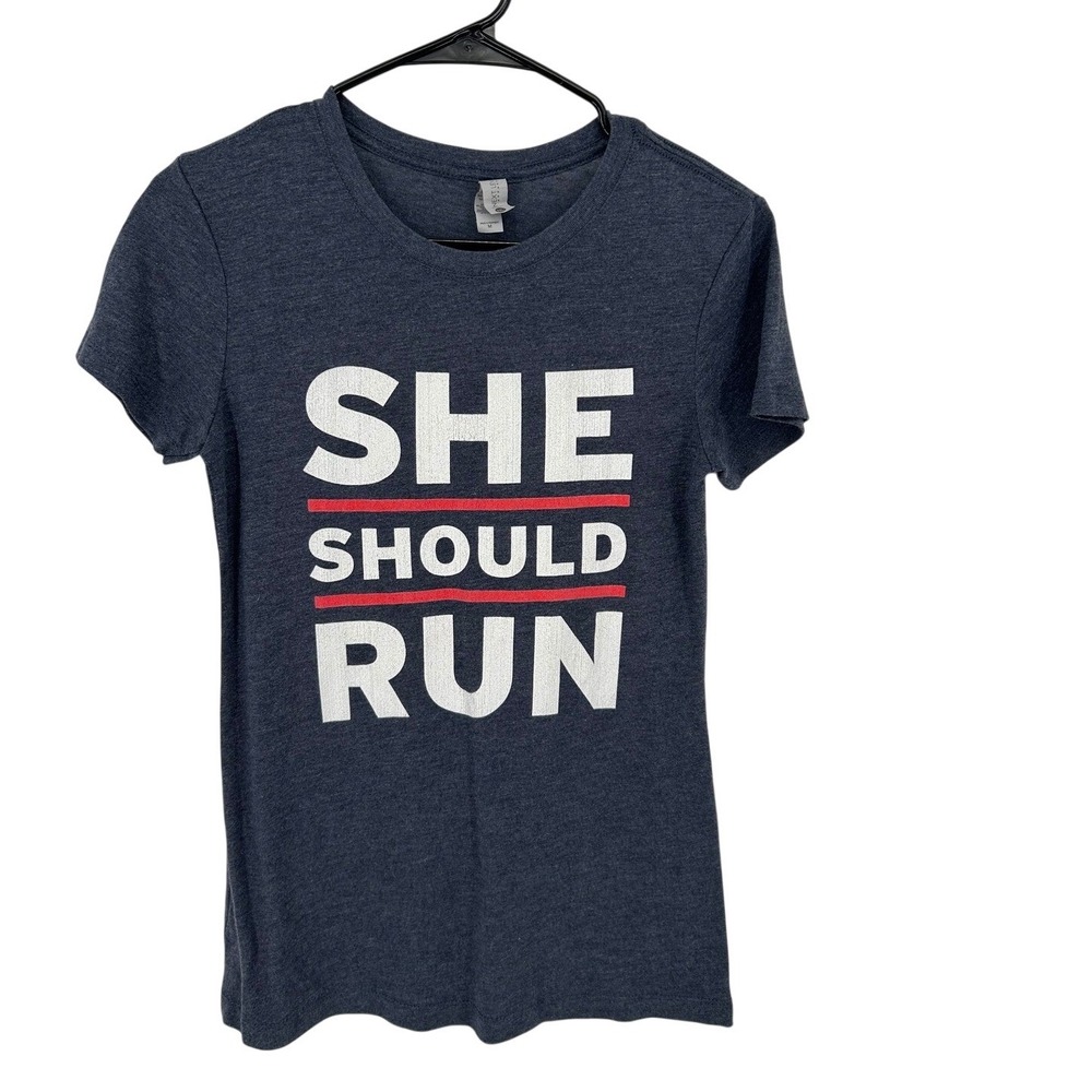 Next Level Apparel She Should Run Graphic Tee Navy Blue Heather T-Shirt Medium